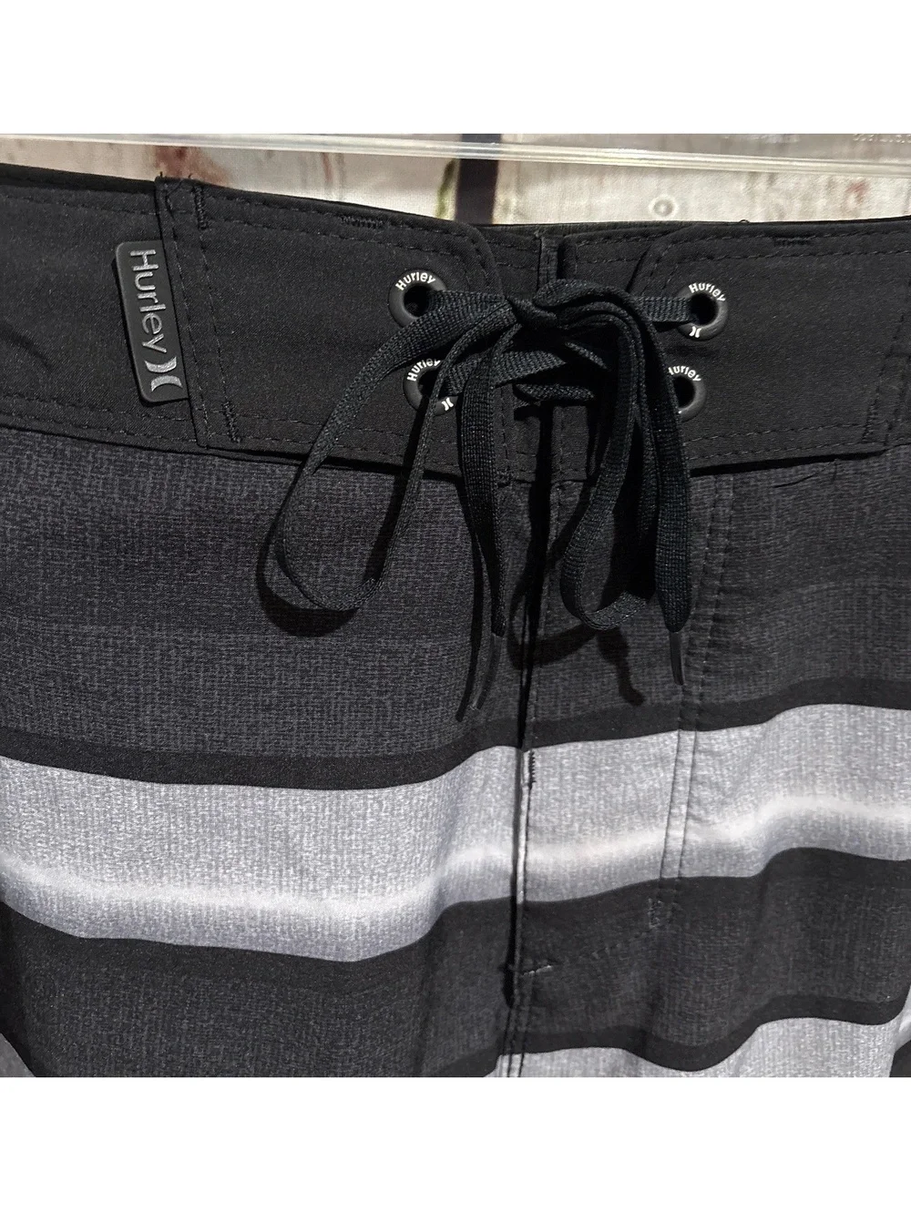 Hurley Phantom Men's Black and Gray Striped Board Shorts Size 28